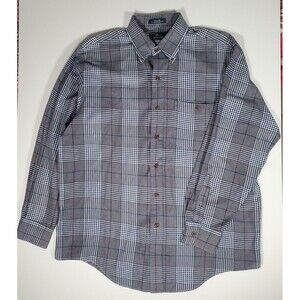 Arrow Dover Men’s Button-Down Shirt Large Blue White Plaid Long Sleeve Classic